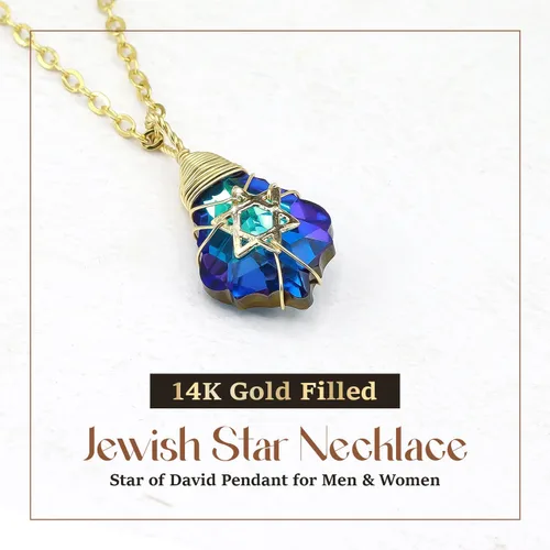 Vista 8 de Collar de estrella de David para mujeres y hombres, collar de estrella judía relleno de oro de 14 quilates, collar de Israel