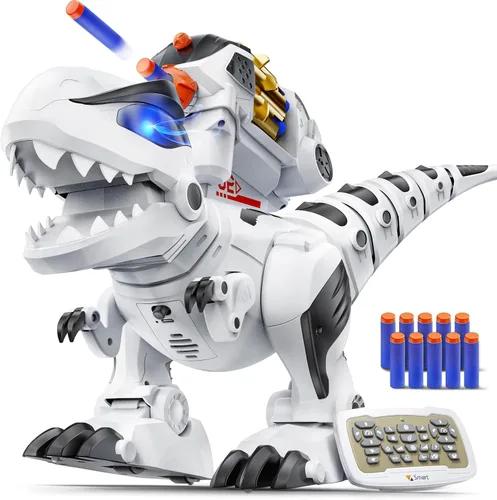 Vista 9 de Ruko 8809 Juguetes de dinosaurio para niños, gran T-Rex de control remoto recargable, con funciones programables, camina, ruge, ojos LED y disparo