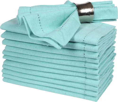 Vista 21 de Bedding Craft Juego de 12 Servilletas de Tela para Cena – 18x18 Azul Aéreo con Aspecto de Lino y Dobladillo Decorativo – Suaves, Lavables a Máquina