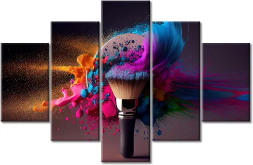 Vista 15 de Póster abstracto de labios de niña, cuadros dorados sobre lienzo, arte de pared, hermosos pósteres e impresiones en lienzo de 5 piezas, arte
