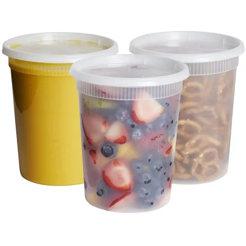 Vista 3 de Recipiente de almacenamiento de alimentos de plástico translúcido caliente y frío para microondas con tapa, 32 onzas, paquete de 240