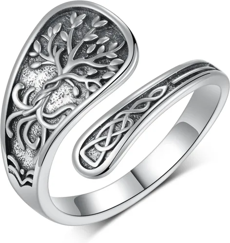 Vista 9 de Anillos de cuchara para mujer, plata de ley 925, anillos de cuchara, anillos de pulgar vintage, regalos de joyería para mujeres y hombres
