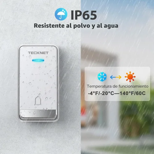 Vista 4 de TECKNET Timbre inalámbrico, timbre de puerta enchufable, timbre impermeable IP66, timbre de puerta inalámbrico de 1300 pies, timbre de puerta