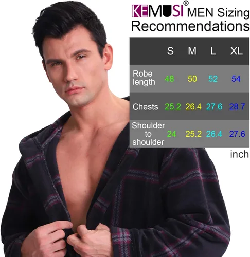 Vista 3 de KEMUSI Bata de baño de longitud completa suave con capucha para hombre, cómodo camisón cálido de longitud completa