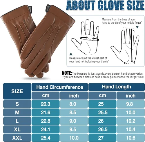 Vista 5 de QUKOPSE Winter Leather Gloves for Men,Touchscreen Snow Driving Gloves with Cashmere Lining for Motorcycle Driving Riding