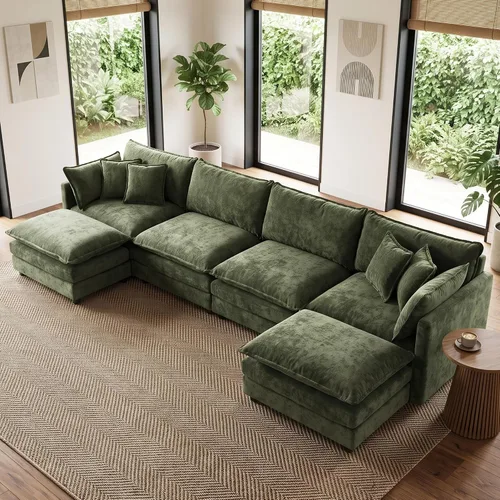 Vista 51 de Sofá individual modular de chenilla con otomana, sofá nube con almohada, color beige