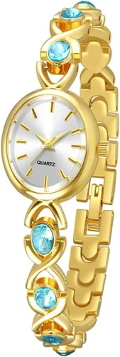 Vista 16 de ADSBIAOYE Elegante reloj de perlas para mujer, reloj de vestir con esfera ovalada, regalo, reloj impermeable para mujer 01 Oro blanco