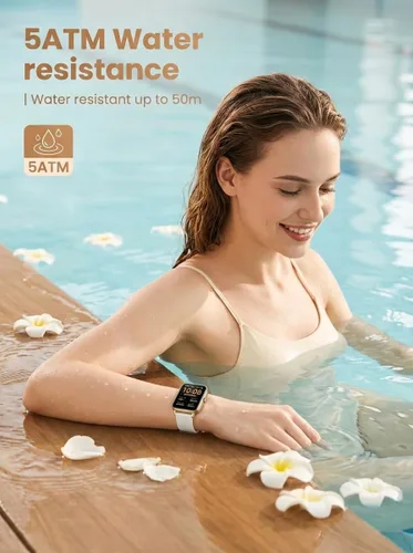 Vista 4 de SKG Reloj inteligente, rastreador de actividad física con 5 ATM, impermeable, monitor de salud para frecuencia cardíaca, oxígeno en sangre, sueño