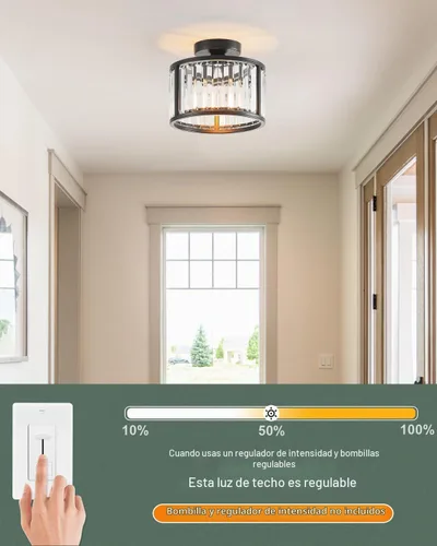 Vista 5 de Lámpara de techo negra empotrada, lámpara de cristal enjaulada de 2 luces, lámpara de pasillo de tambor pequeño, montaje de techo