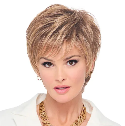 Vista 19 de Raquel Welch - Peluca corta Bob atada a mano feroz y enfocada por Hairuwear, gorra de tamaño medio, castaño iluminado por el sol RL10/12