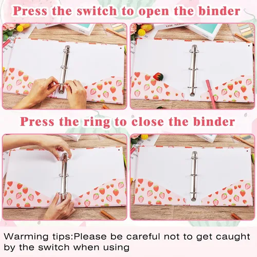 Vista 4 de Fainne 4 Pcs Mini Binders 3 Ring Binder 1 Inch 5.5 x 8.5 Inch Cute Fruit Binders Mini Decorative Binders Bulk for School Office Classroom Supplies