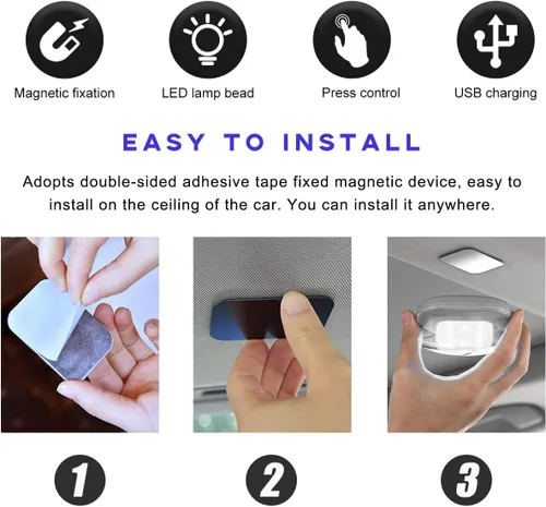 Vista 4 de Ohleats Luces de Techo del Interior del Automóvil, Lámpara de Cúpula Inalámbrica Magnética Recargable USB, Luz LED de Lectura de Mapas