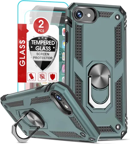 Vista 14 de LeYi Funda para iPhone SE con 2 protectores de pantalla de vidrio templado, funda de grado militar con soporte de anillo magnético para iPhone SE