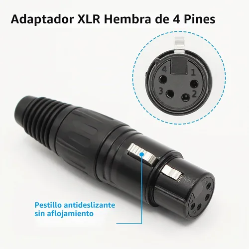 Vista 2 de Conector de cable XLR de 4 pines XLR de 4 pines, conector hembra de conector de micrófono, conector de cable de micrófono, conector de audio, negro