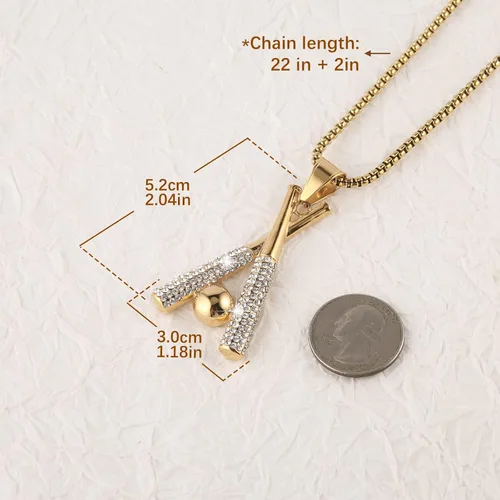 Vista 2 de AsAlways Hip Hop Jewelry Iced Out Cross Baseball Bat Pendant Sports 18k Gold Plated Necklace for Men Women