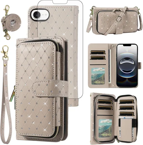 Vista 159 de Funda para teléfono iPhone 6 6S con cremallera y protector de pantalla con protector de pantalla, correa de cordón cruzado, ranura para iPhone 6 Six