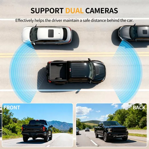 Vista 7 de Cámara solar inalámbrica de respaldo para automóvil, monitor HD 1080P de 5 pulgadas, instalación de 3 minutos, batería de 5,000 mAh con 2 canales IR