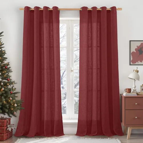 Vista 123 de LAMIT Cortinas de lino marrón caramelo para sala de estar, 84 pulgadas, de lino sintético, texturizado, filtrante de luz, paneles de privacidad