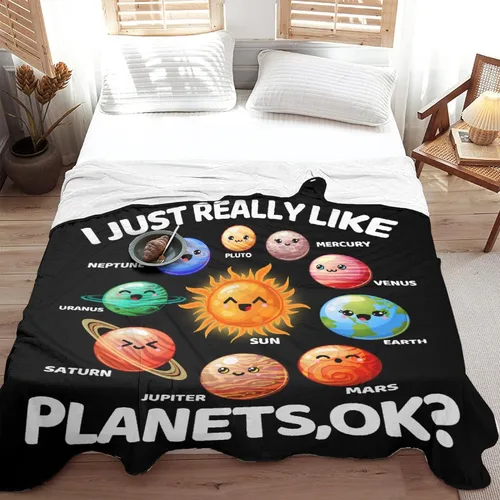 Vista 3 de Manta de planetas, regalo espacial para niños y niñas, amantes de 40 x 50 pulgadas, manta de franela suave con patrón de planetas y sol, manta