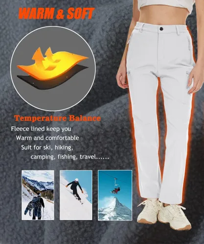 Vista 4 de MAGCOMSEN Pantalones de invierno impermeables con forro polar para mujer, para esquí, senderismo, pantalones de invierno softshell con aislamiento
