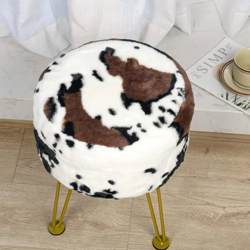 Vista 6 de Otomana de Piel Sintética con Estampado de Vaca 13"x13"x17" Asiento de Banco de Entrada Suave y Mullido Redondo Resistente Otomana de Acento Vaca