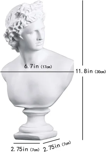 Vista 7 de Estatua clásica griega de busto de David Man de 11.8 pulgadas, escultura de resina grande de resina romana Apolo para decoración del hogar