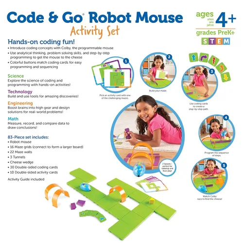 Vista 7 de Juego de actividades de ratón robot Code & Go de Learning Resources - Kit de robótica para niños, codificación de mascotas, juegos STEM, actividades