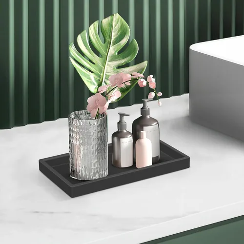 Vista 6 de Bandeja de baño de silicona, bandeja de baño pequeña negra a prueba de roturas, bandejas de tocador duraderas de silicona de alta calidad para Negro