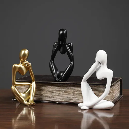 Vista 3 de Estatua de estatua de figura pequeña, escultura de resina para sala de estar, decoración del hogar, adornos escandinavos de escritorio (negro)