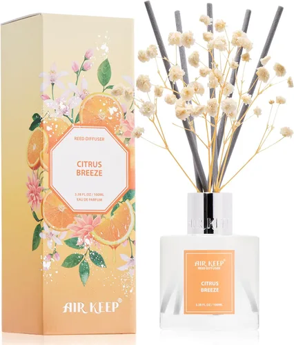 Vista 32 de Airkeep Juego de difusor de junco, 3.38 onzas líquidas (100 ml), difusor de aceite de bálsamo y abeto con 8 varillas de caña, difusor de fragancia