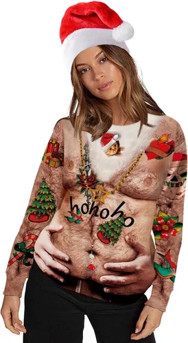 Vista 4 de Roevite Sudaderas de Navidad unisex con estampado 3D y cuello redondo, manga larga, suelta, suéter de Navidad