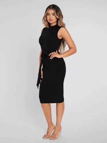 Vista 4 de Floerns Vestido midi ajustado sin mangas con cuello alto falso para mujer