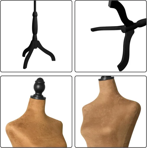 Vista 4 de YunHome - Vestido de medio cuerpo femenino con forma de maniquí de torso para ropa, altura de espuma para coser, maniquí desmontable marrón