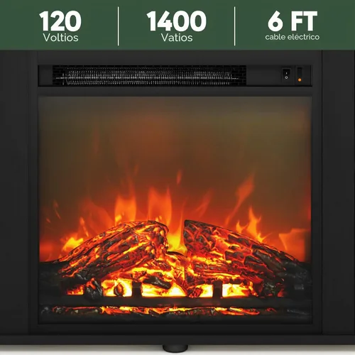 Vista 5 de Furinno Soporte clásico de TV de 70 pulgadas con chimenea, americano