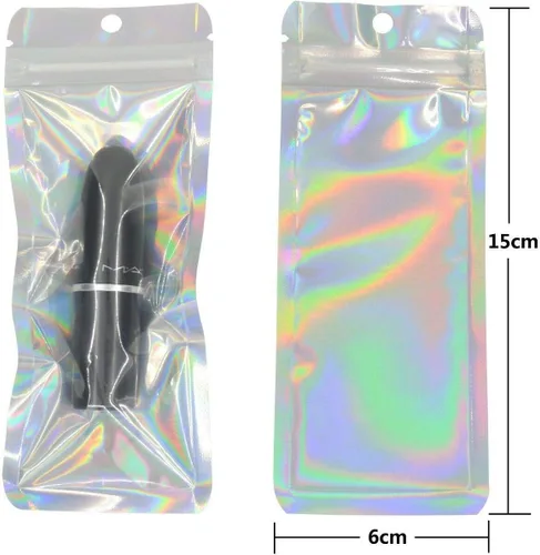 Vista 2 de 100 bolsas de papel de aluminio mate translúcido transparente con cremallera frontal con agujero para colgar, bolsa con cremallera y muesca