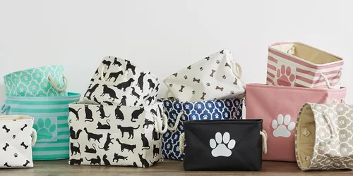 Vista 6 de Bone Dry Pet Storage Collection - Estampado de patas y huesos, rectángulo pequeño, 14 x 8 x 9 pulgadas, color negro