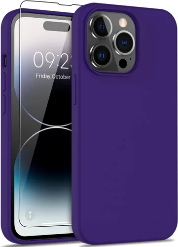 Vista 13 de bemal Funda para iPhone 14 Pro con protector de pantalla, silicona líquida de ajuste delgado, forro de microfibra suave, diseñada para mujeres