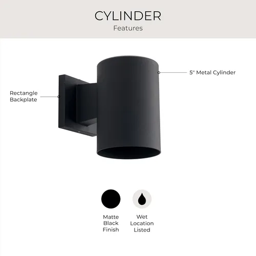 Vista 3 de Cylinder Collection - Farol de pared moderno para exteriores, 5 pulgadas, color negro