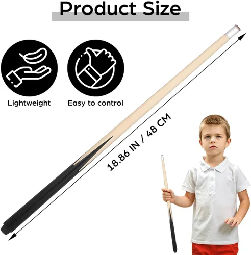 Vista 2 de Taco de billar corto para niños, 2 unidades, reutilizable, mini taco de billar, espacio corto, juego de mesa, accesorios de madera de arce, 18.9 in