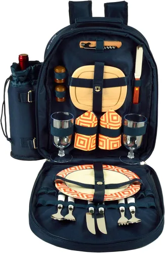 Vista 5 de Picnic at Ascot Mochila de picnic para 2 personas equipada con enfriador y soporte de vino aislado, diseñada y montada en los Estados Unidos