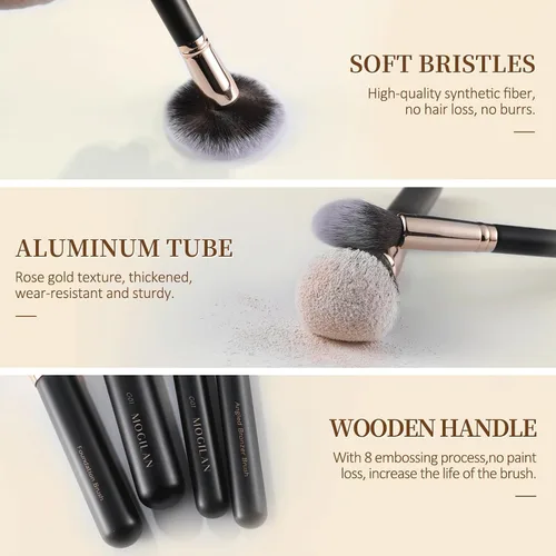 Vista 5 de Juego de brochas de maquillaje con estuche de viaje negro, base sintética suave de alta calidad, pinceles de contorno y sombra de ojos para mezcla