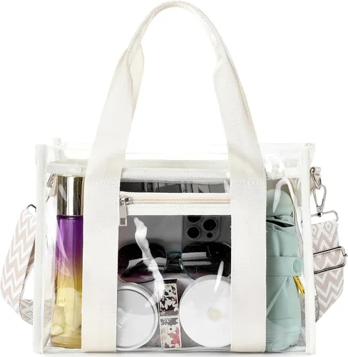Vista 8 de Bolsa transparente UEOE para eventos en estadios, gran bolso de mano transparente con bolsa con cremallera exterior e interior para eventos