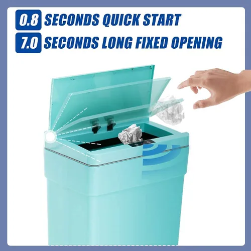 Vista 2 de HHS Paquete de 2 cubos de basura para cocina, de 13 galones con tapa, contenedor automático de plástico sin contacto con tapa con bisagras, cubo