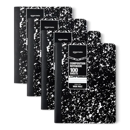 Vista 13 de Amazon Basics Composition Notebook, College Ruled, 100 Sheets, 9.75" x 7.5", Marble Black, Sturdy Cover