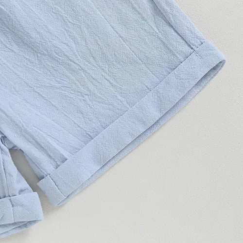 Vista 7 de AEEMCEM Conjunto de 2 piezas de camisa y pantalones cortos de algodón de lino de algodón de color liso para niños pequeños