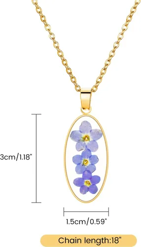 Vista 78 de Collar de flores silvestres prensadas con encaje de Forget-Me-Not y Queen Anne Collar de flores prensadas de oro Collares hechos a mano