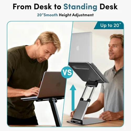Vista 2 de Lifelong Soporte ergonómico ajustable para laptop para escritorio, altura de hasta 20 pulgadas, soporte elevador portátil para computadora portátil