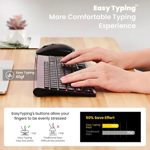 Vista 5 de cimetech EasyTyping KF10 - Combo de teclado y mouse inalámbricos, [teclas de interruptor de tijera silenciosas], [teclas que ahorran esfuerzo]