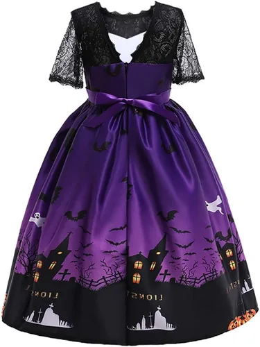 Vista 4 de IZKIZF Disfraz de fiesta de Halloween para niñas y niñas, bruja, fantasma, calabaza, calavera, cosplay, trajes de disfraces con sombrero de bruja