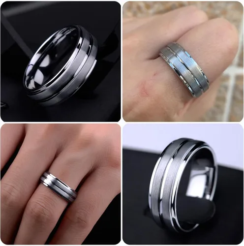 Vista 3 de Newshe Jewellery Juego de anillos de boda para él y ella, AAAAA, circonita cúbica para mujeres y hombres, anillos de tungsteno de plata de ley 925
